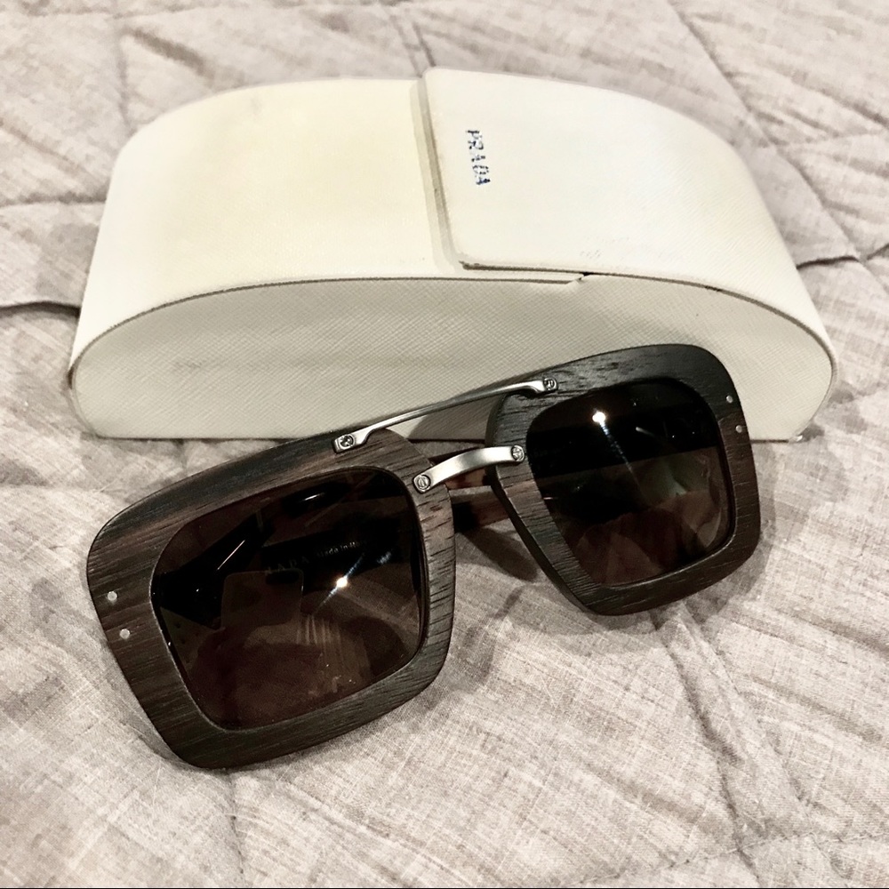 Prada wooden square sunglasses